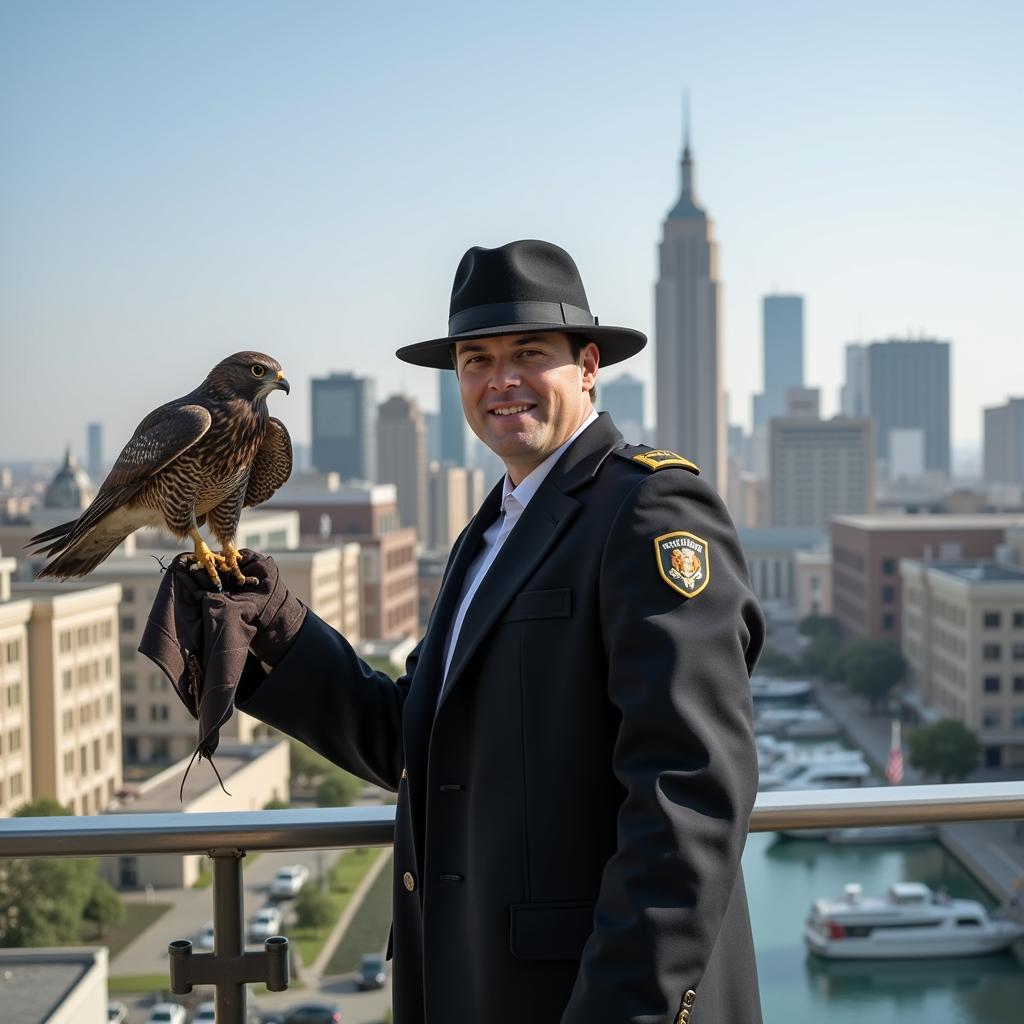 Pigeon Patrol Officer Deterring Birds at a Luxury Hotel