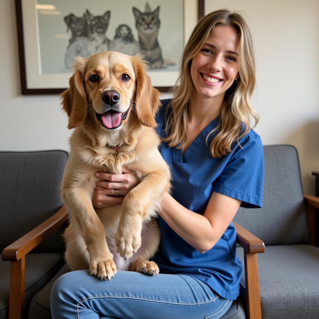 Happy pet owner with their dog at Pikeville Animal Hospital