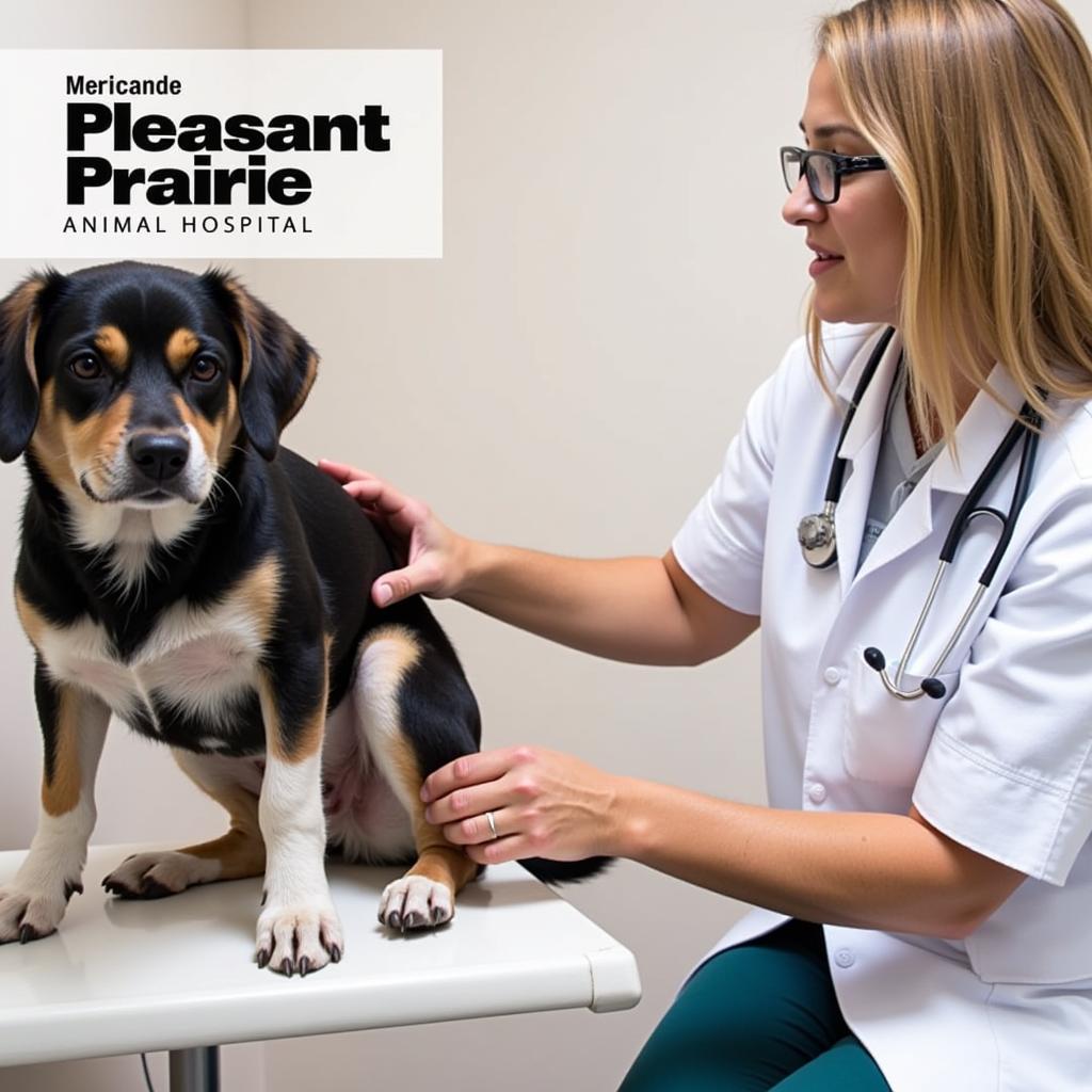 Experienced veterinarian examining a dog at Pleasant Prairie Animal Hospital