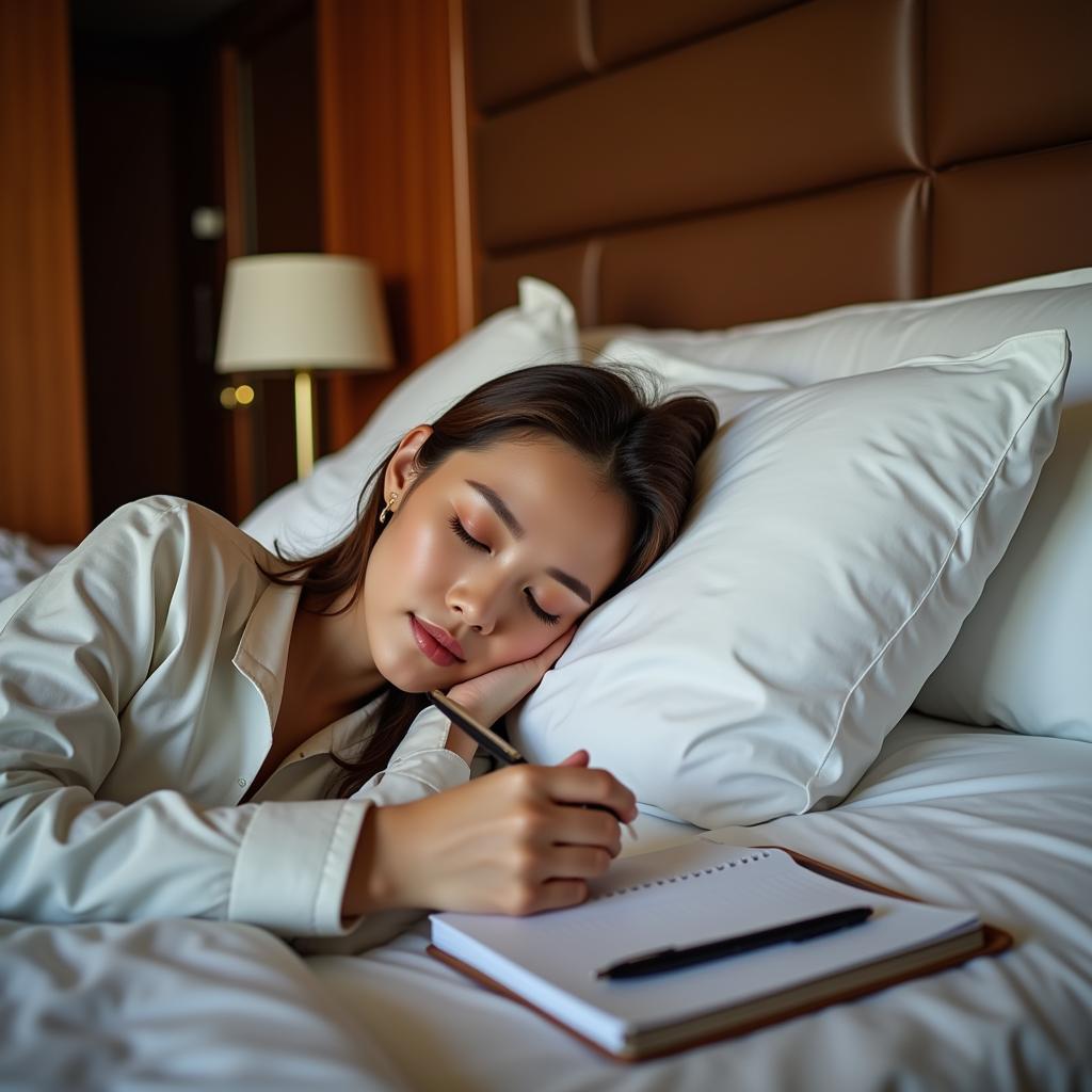 Professional Sleeper Evaluating Hotel Bed Comfort