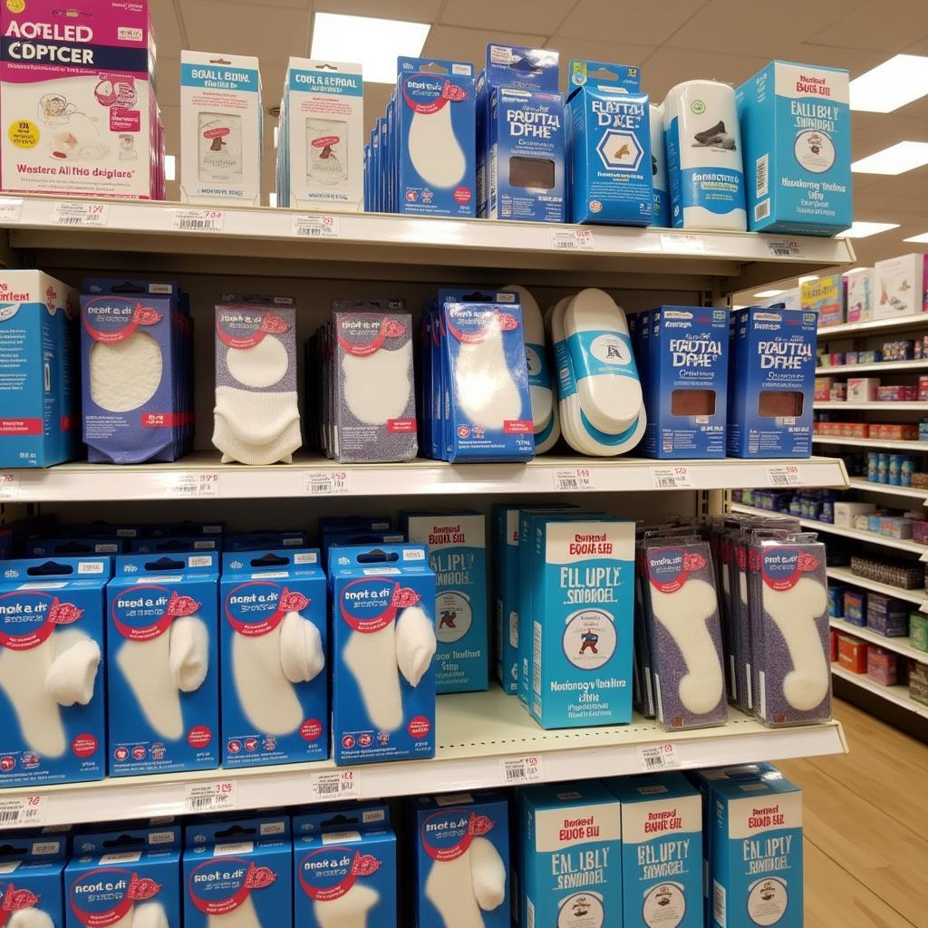 Display of non slip socks in a pharmacy or retail setting