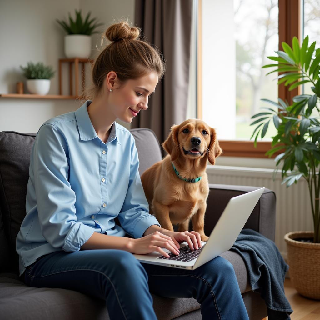 Pet Owner Reading Online Reviews for Animal Hospitals