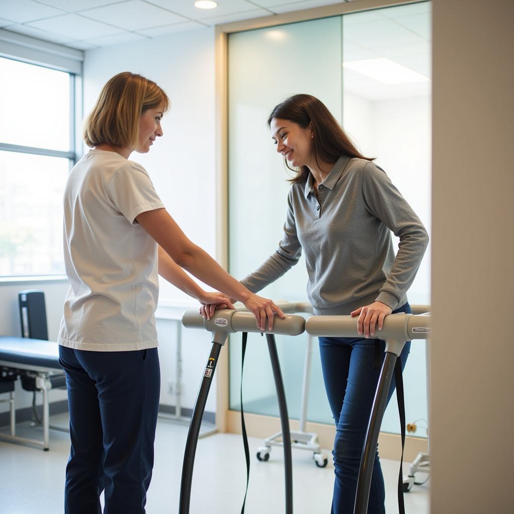 Therapist and patient interaction in a rehab hospital