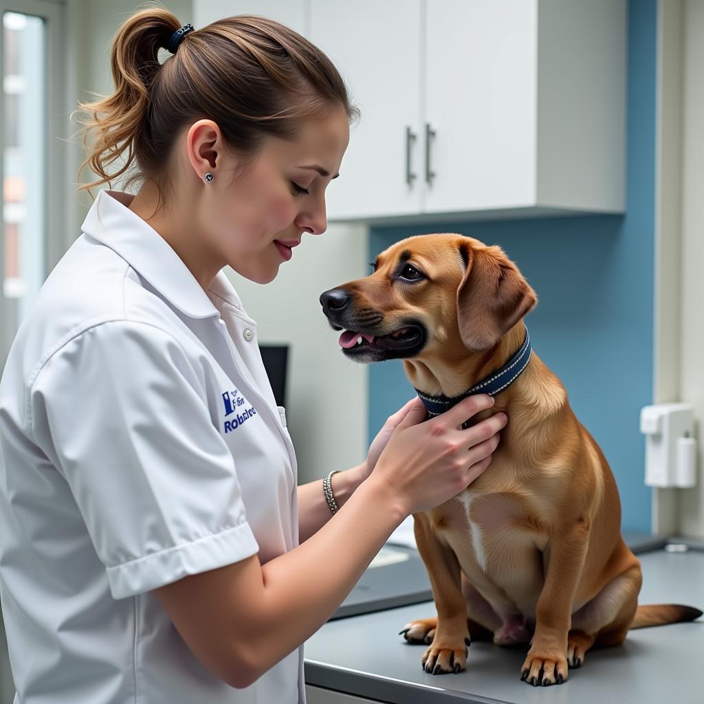 Veterinarian conducting a thorough pet exam at Riverwalk Animal Hospital