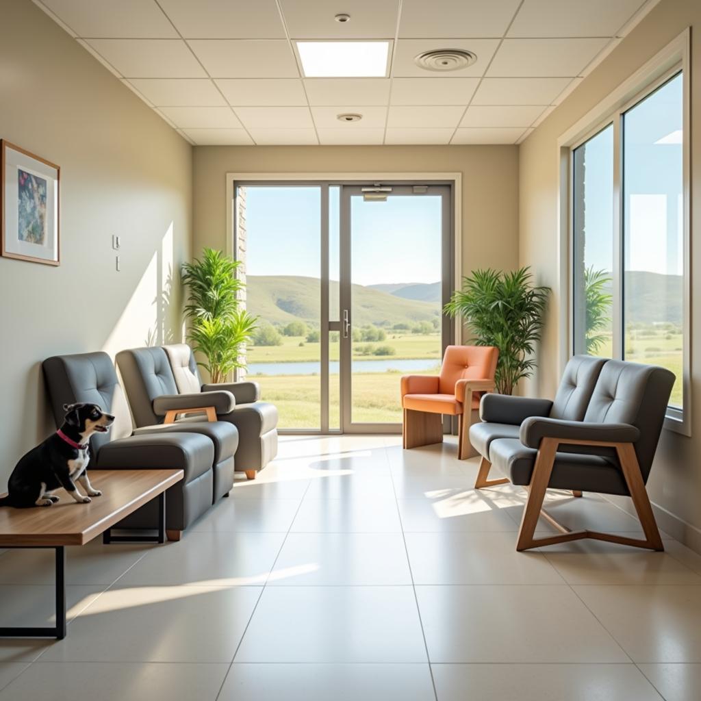 Comfortable and welcoming waiting area in a Sachse veterinary hospital.