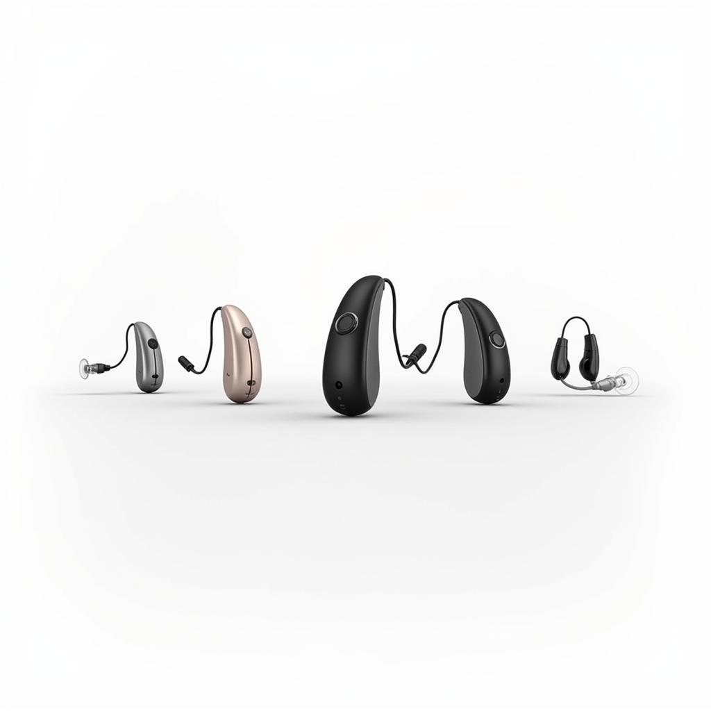 Display of modern hearing aids available at Saint Luke's Hospital Midwest Ear Institute