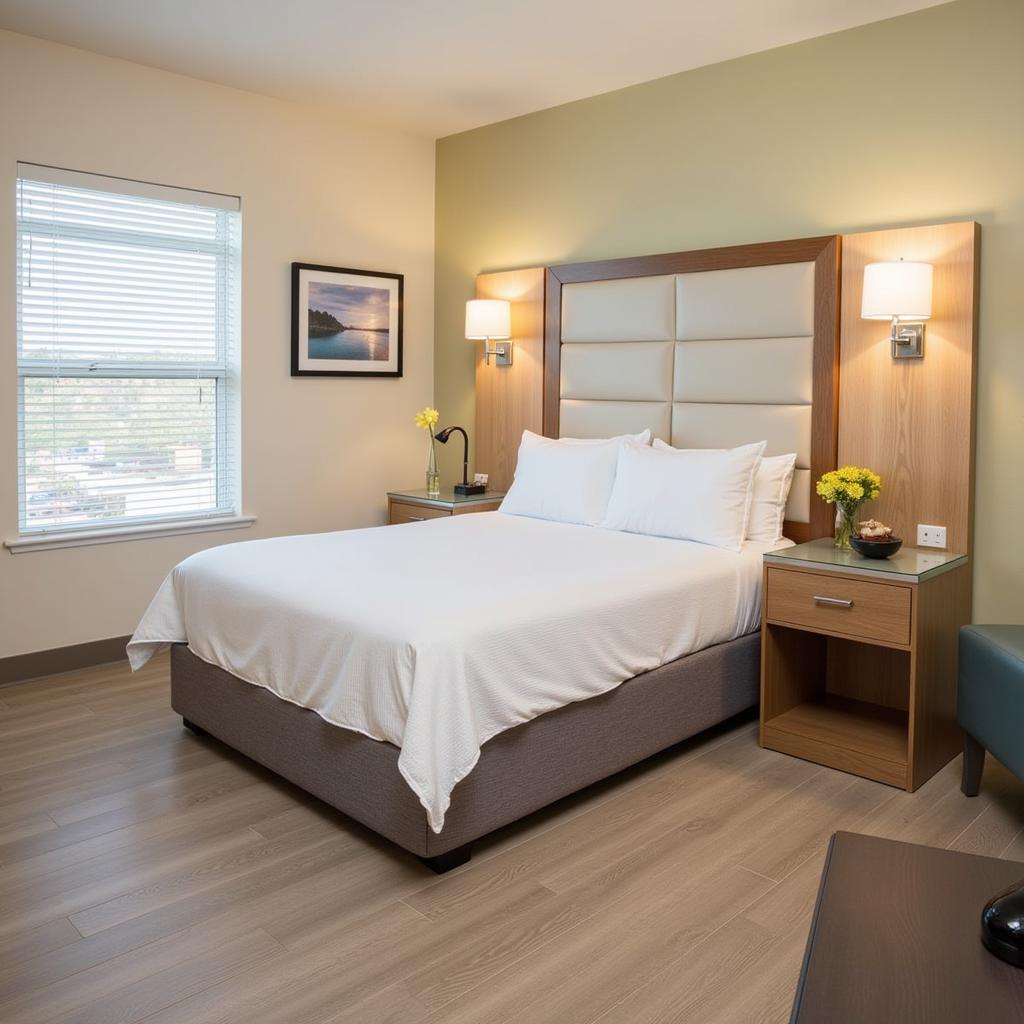 A comfortable and luxurious guest room at the San Jose Hospital