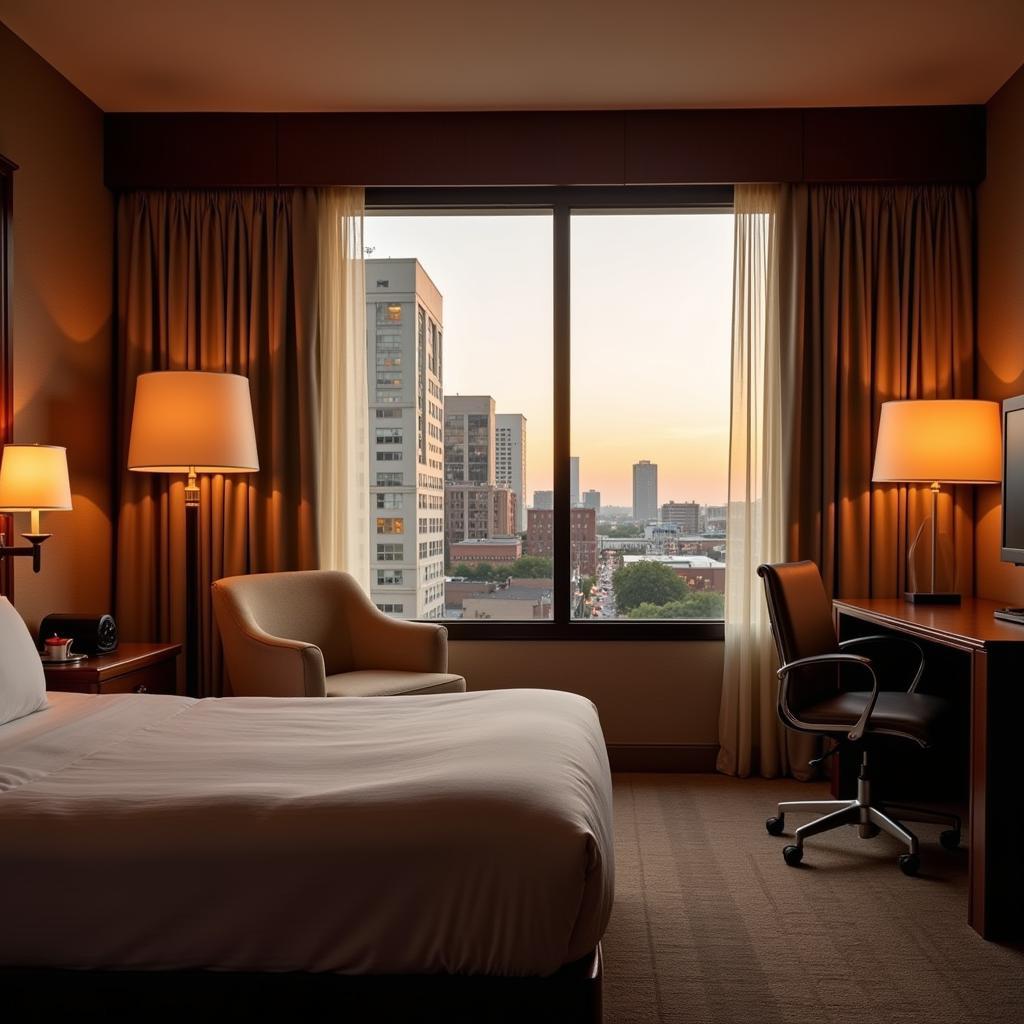 A comfortable guest room at the San Jose Hospital with a potential view of the Grady Hospital area.