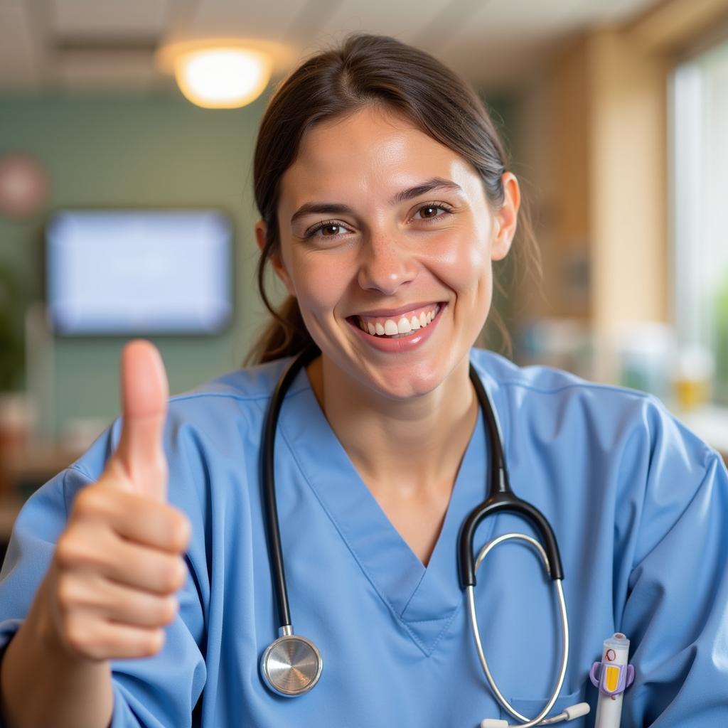 Satisfied patient at San Jose Hospital giving a thumbs up