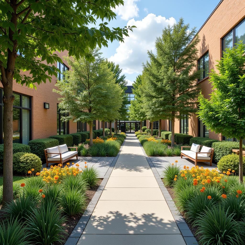 Serene garden area at San Jose Hospital