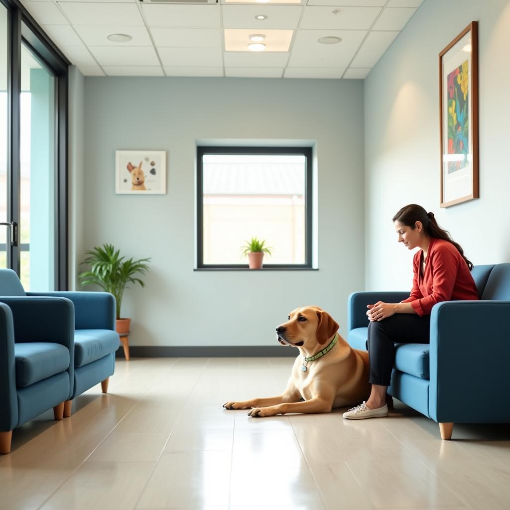 Pet and Owner in Waiting Area of Sevierville Animal Hospital