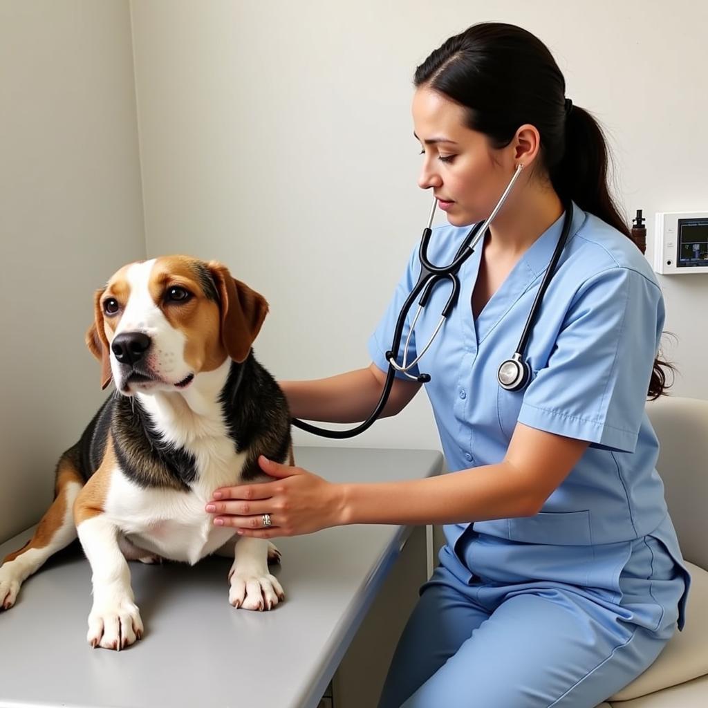 Experienced veterinarian conducting a thorough exam on a dog at San Jose Animal Hospital in Slingerlands