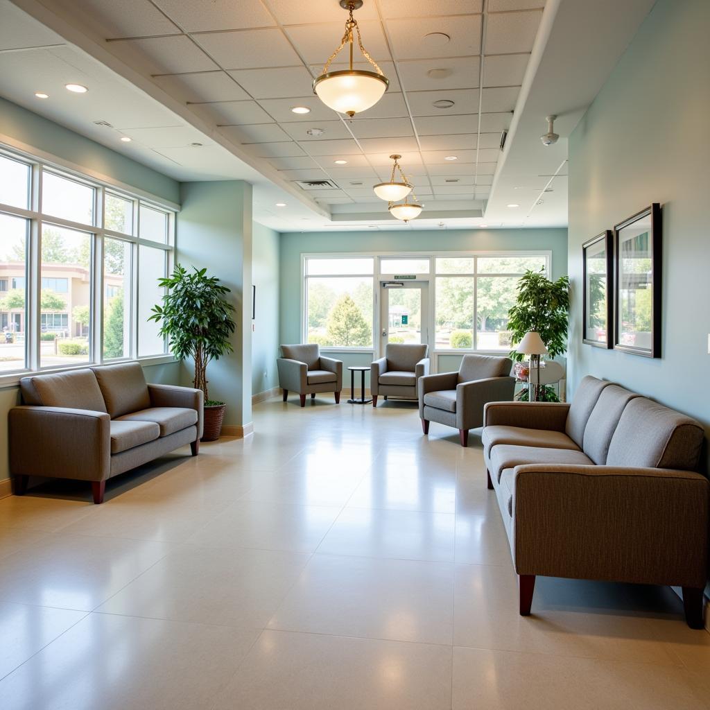 Modern and comfortable waiting area inside St. Genevieve Hospital.