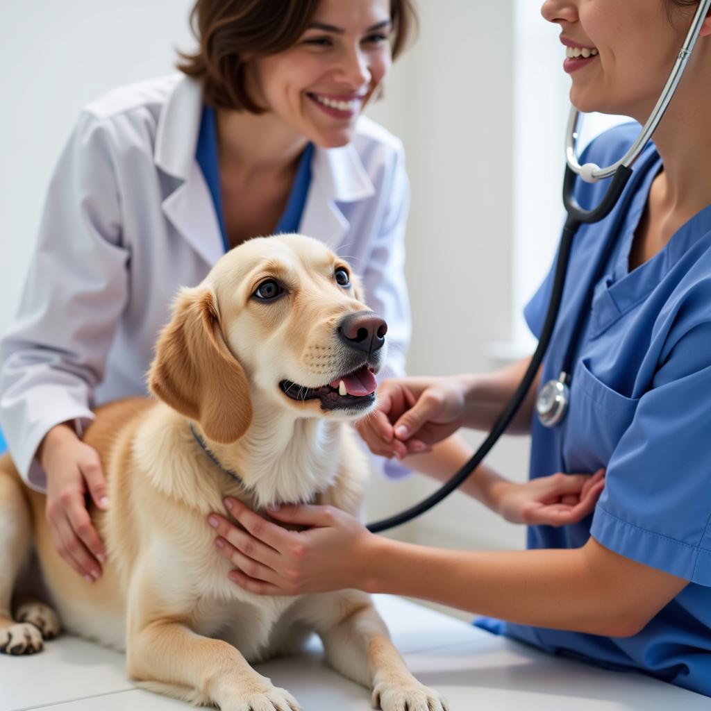 Experienced veterinarian examining a dog at Sunrise Animal Hospital