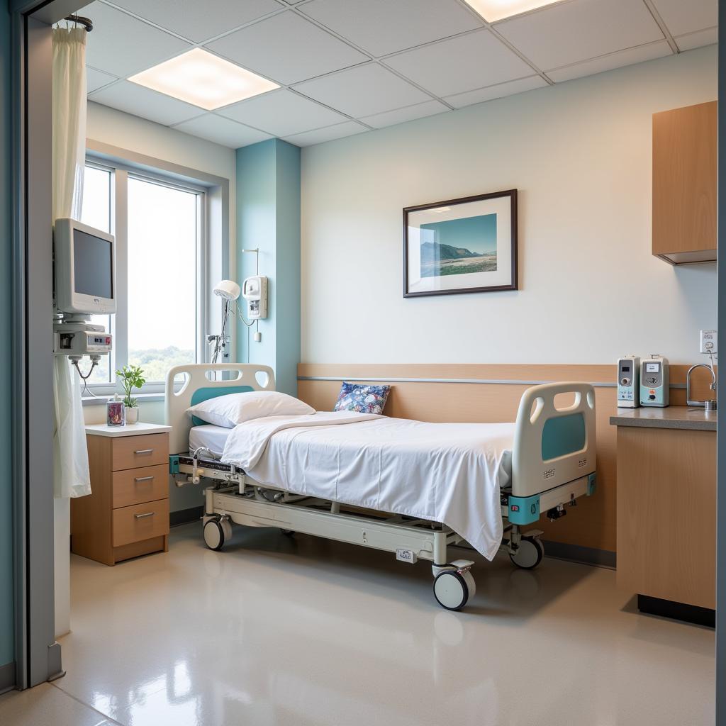 Surrey Memorial Hospital Patient Room - A clean and comfortable patient room with essential amenities and medical equipment.