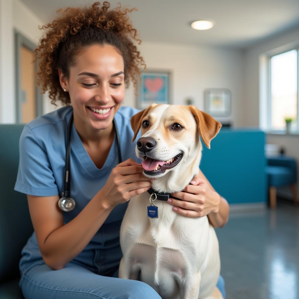 Happy Pet Owner at Susan M. Markel Veterinary Hospital