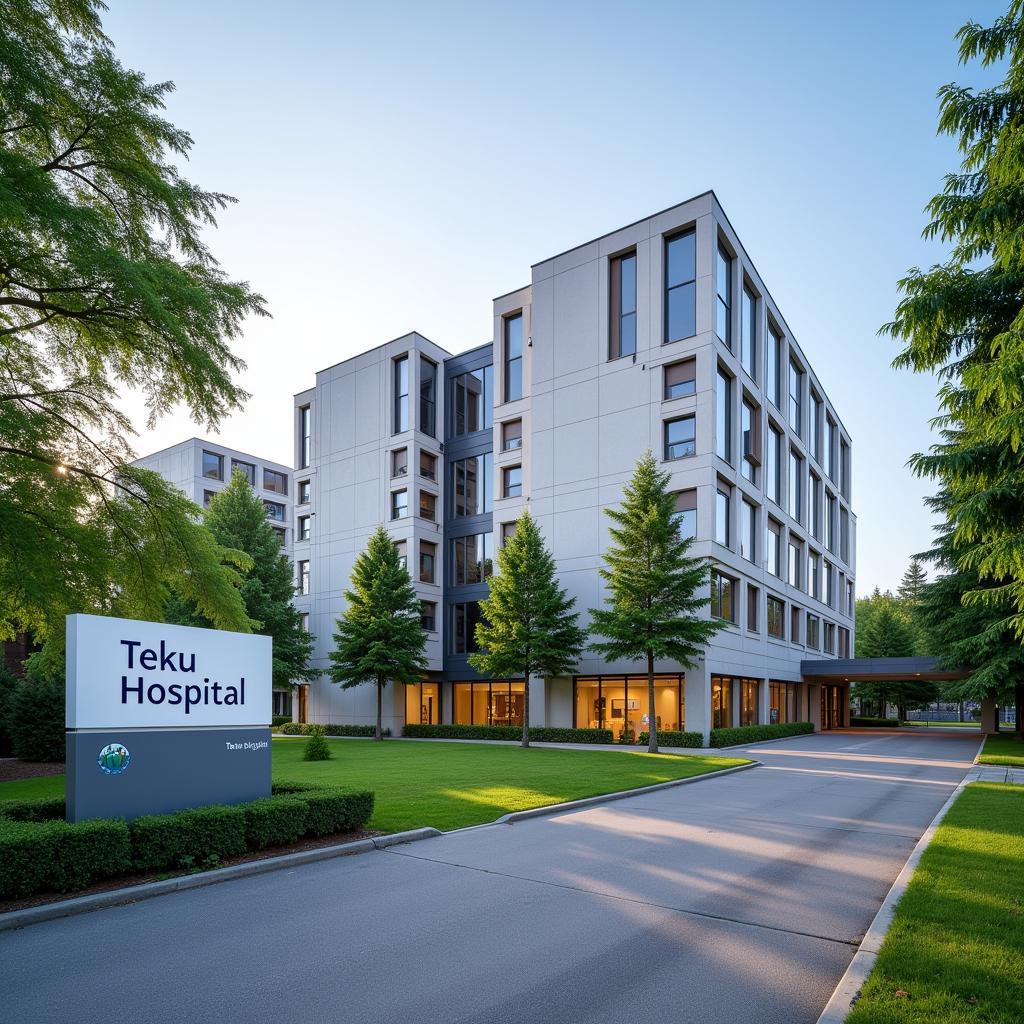 Welcoming exterior of Teku Hospital.