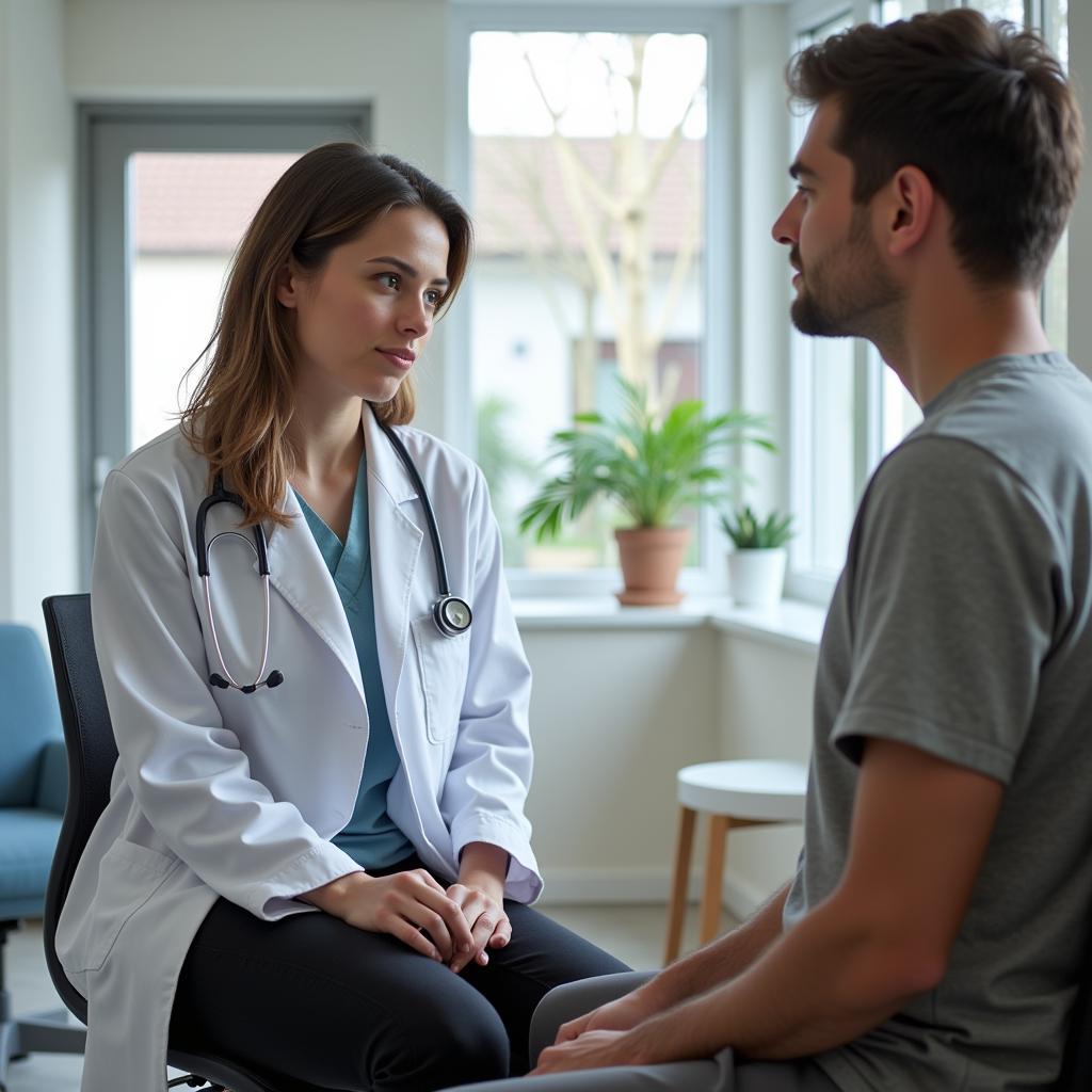 Doctor examining patient in urgent care