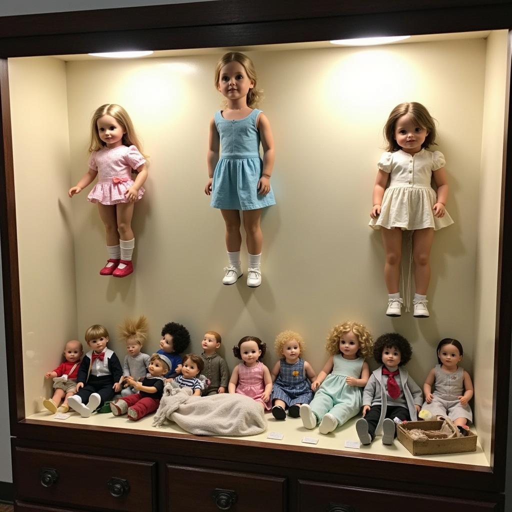 A collection of repaired dolls and toys