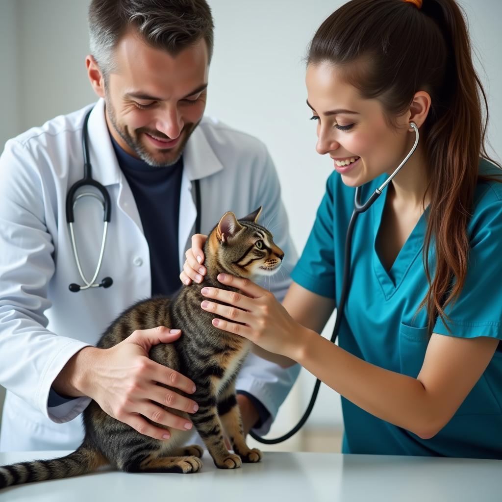 Vet Examining Cat with Stethoscope