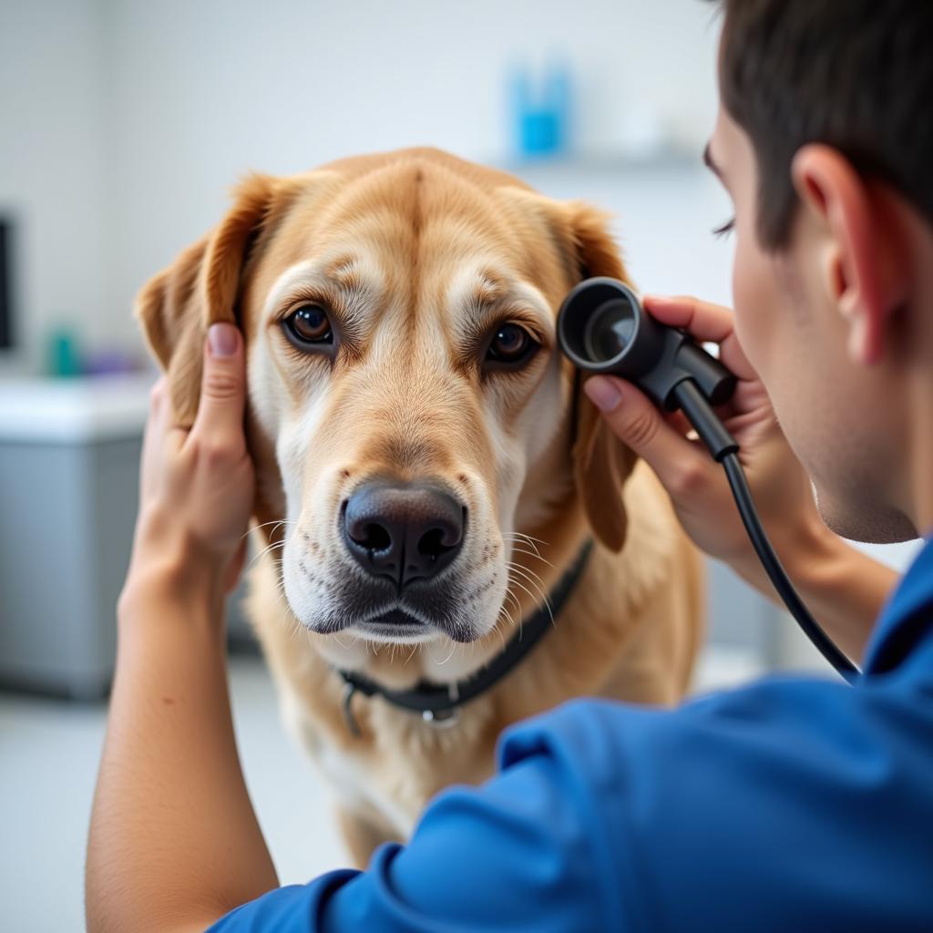 Veterinarian examining a dog