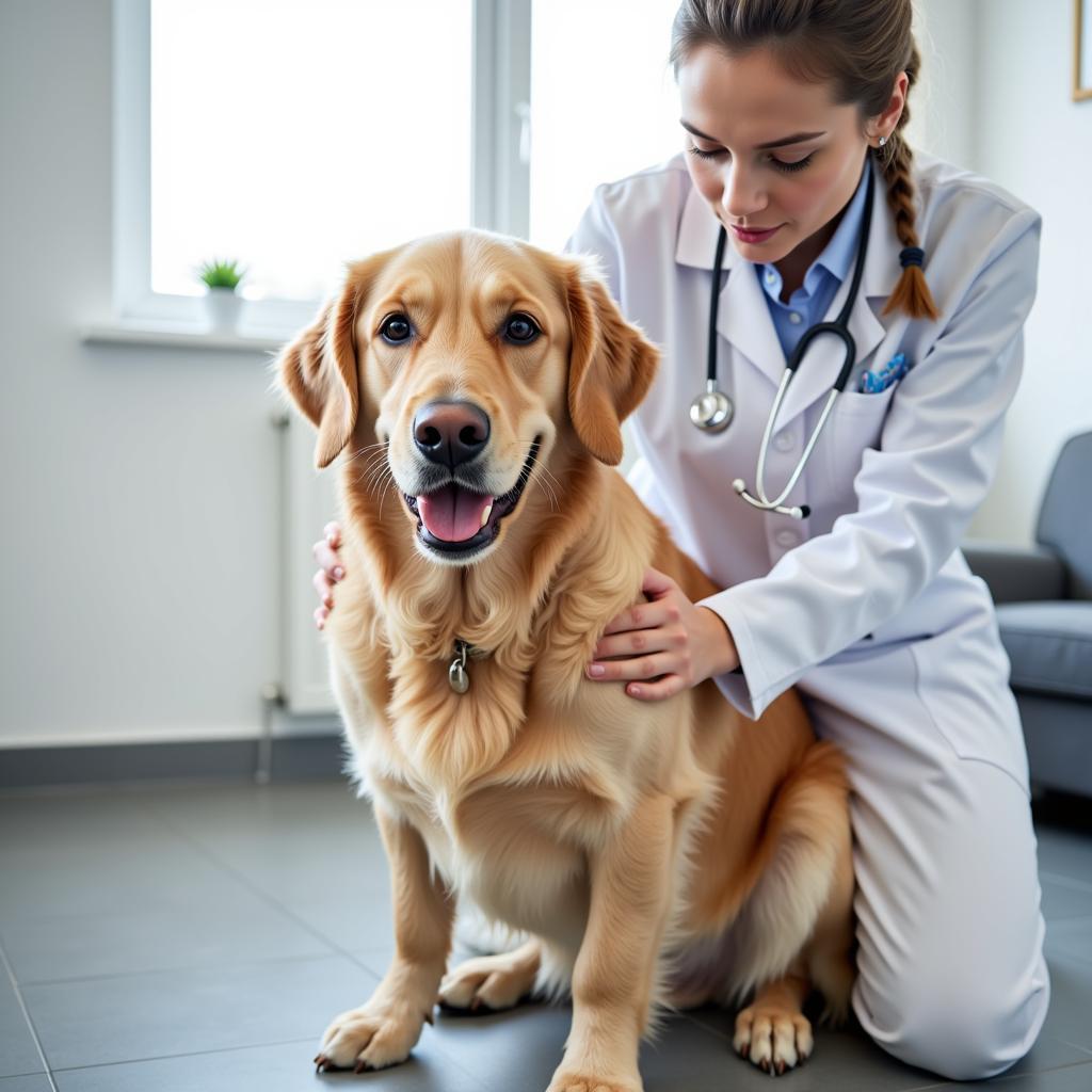 Veterinarian conducting a thorough examination on a dog