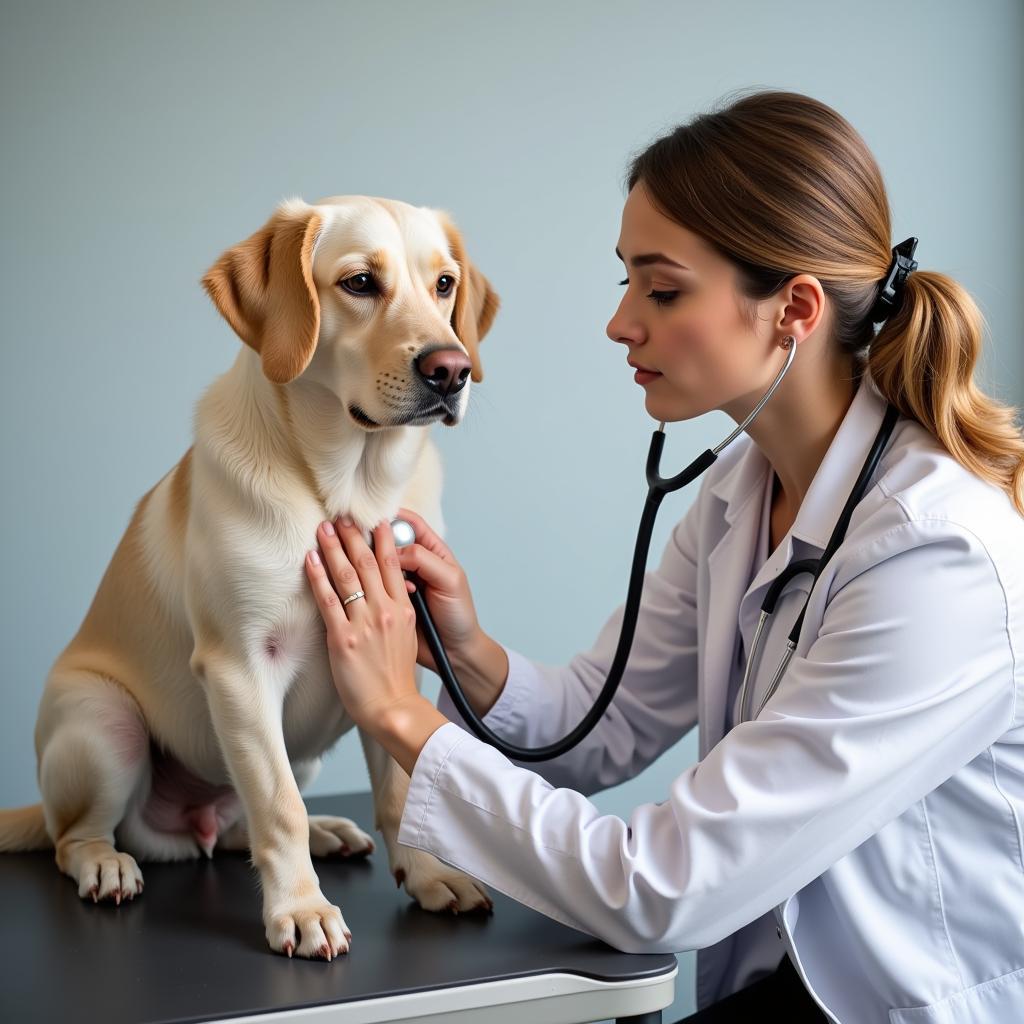 Veterinarian examining a dog