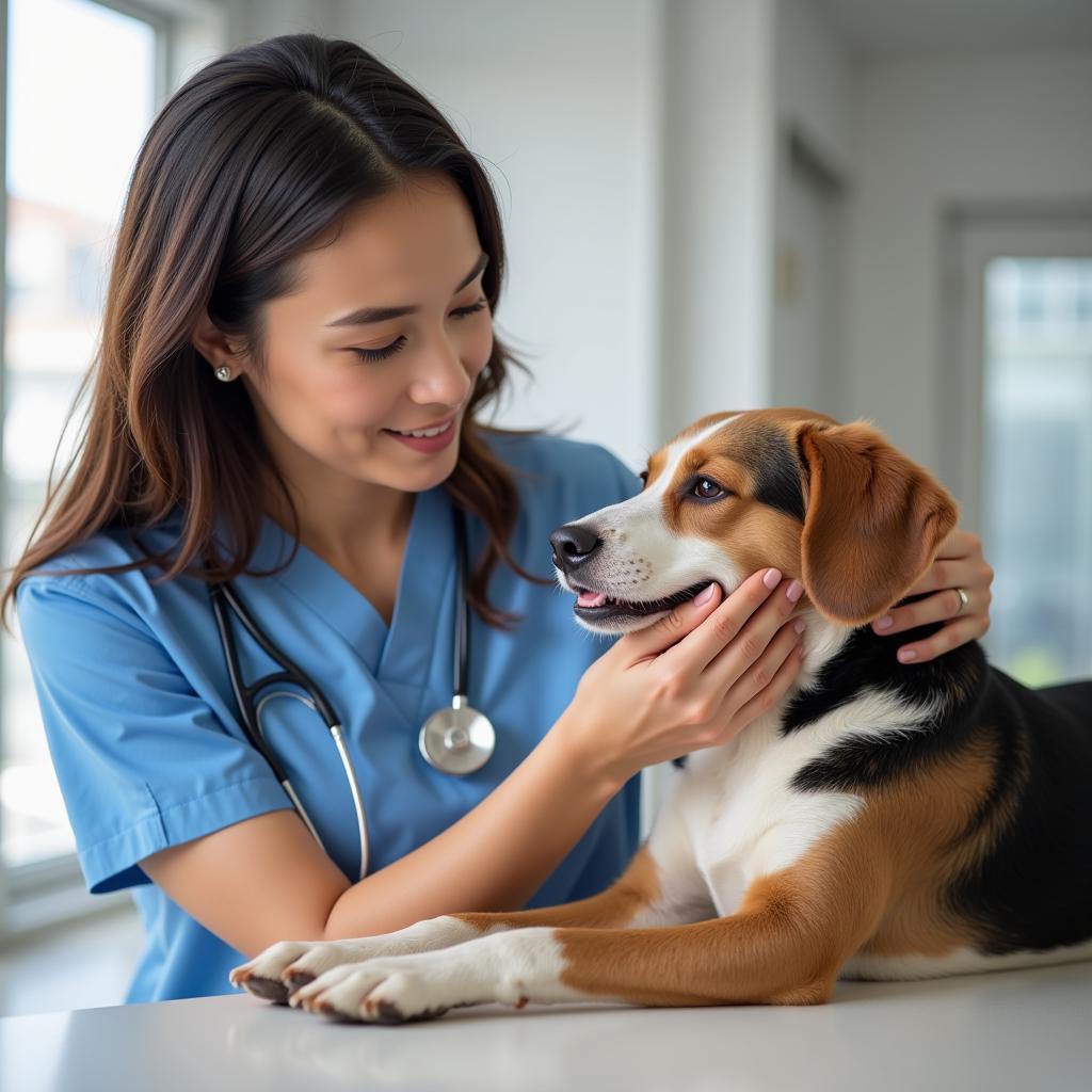 Veterinarian Performing Checkup on a Dog