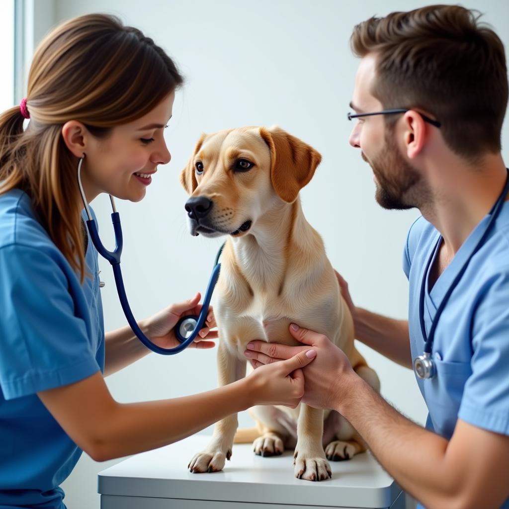 Veterinarian Performing Checkup on a Dog