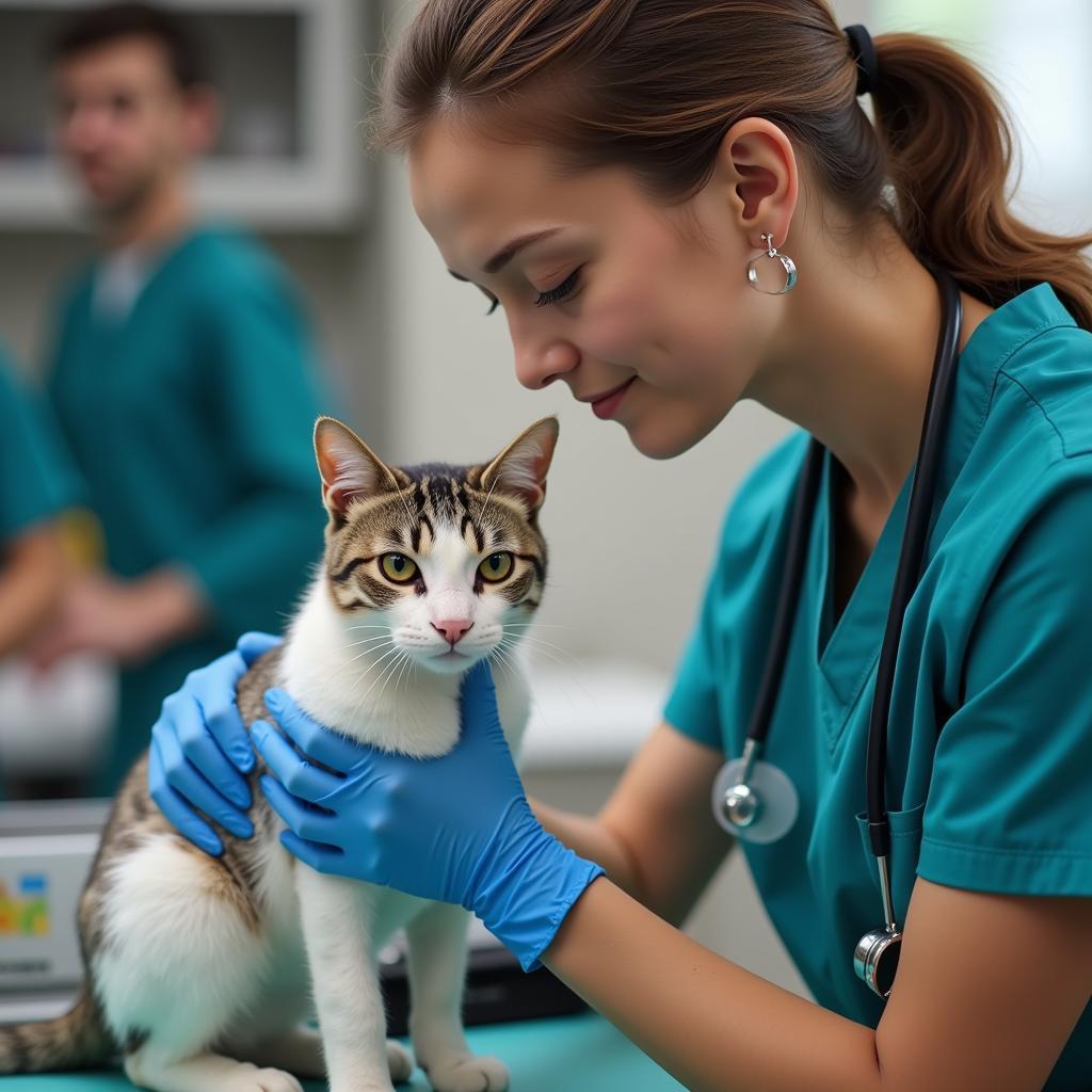 Vet Tech Comforting Cat in Danville Indiana