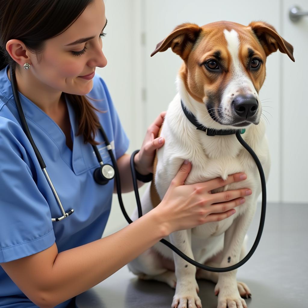 Experienced veterinarian examining a dog at San Jose Hospital