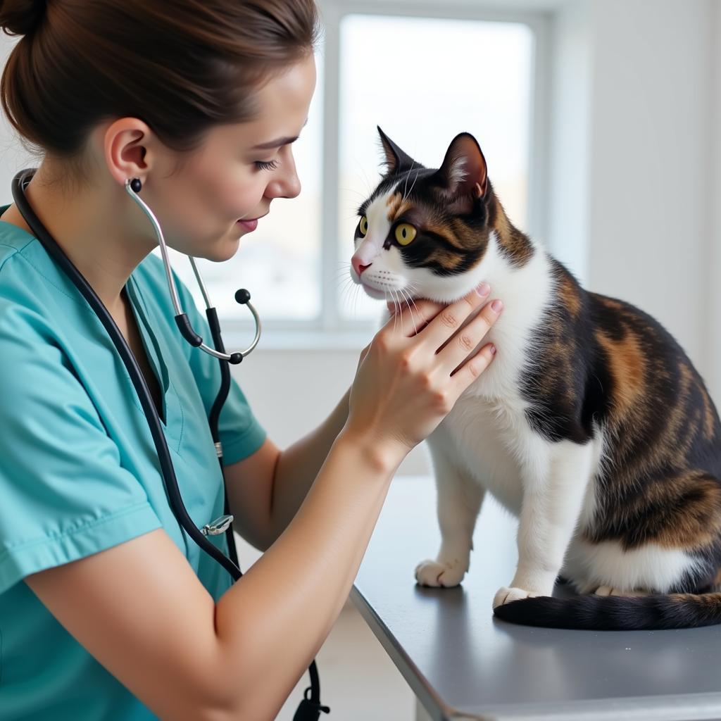 Veterinarian performing a check-up on a cat