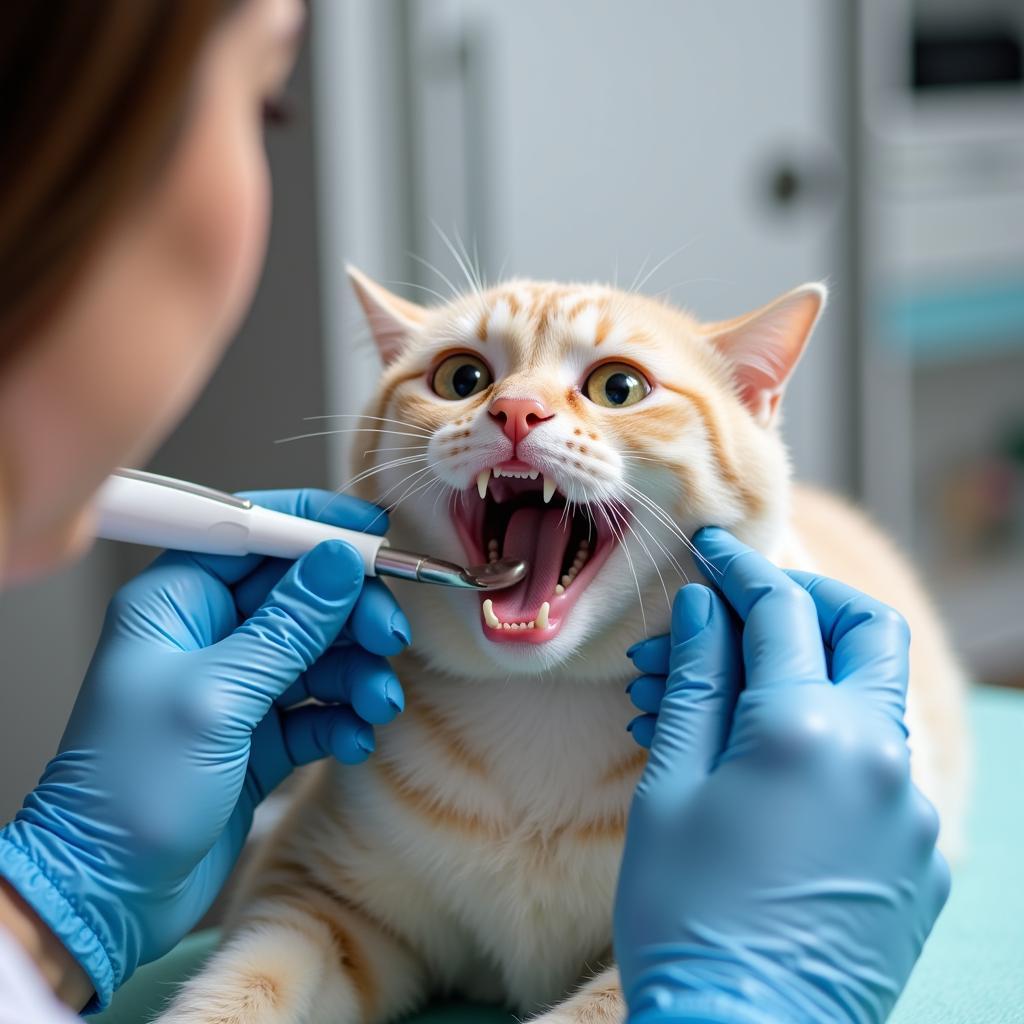 Veterinarian Examining Cat's Teeth