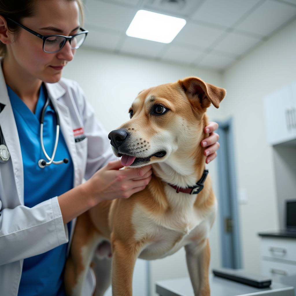 Veterinarian Examining a Dog in a 24 Hour Animal Hospital