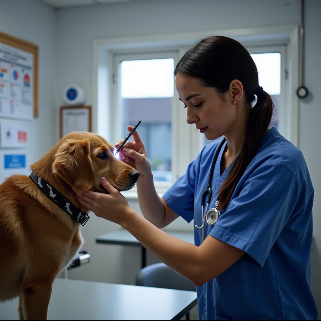 Experienced Veterinarian Examining a Dog in a 24 Hour Animal Clinic