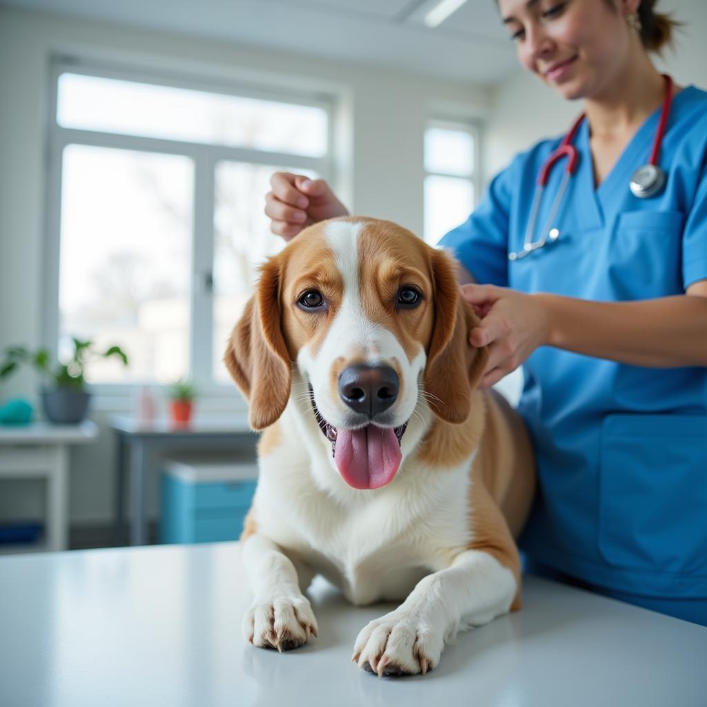 Veterinarian Examining a Dog in a Clinic