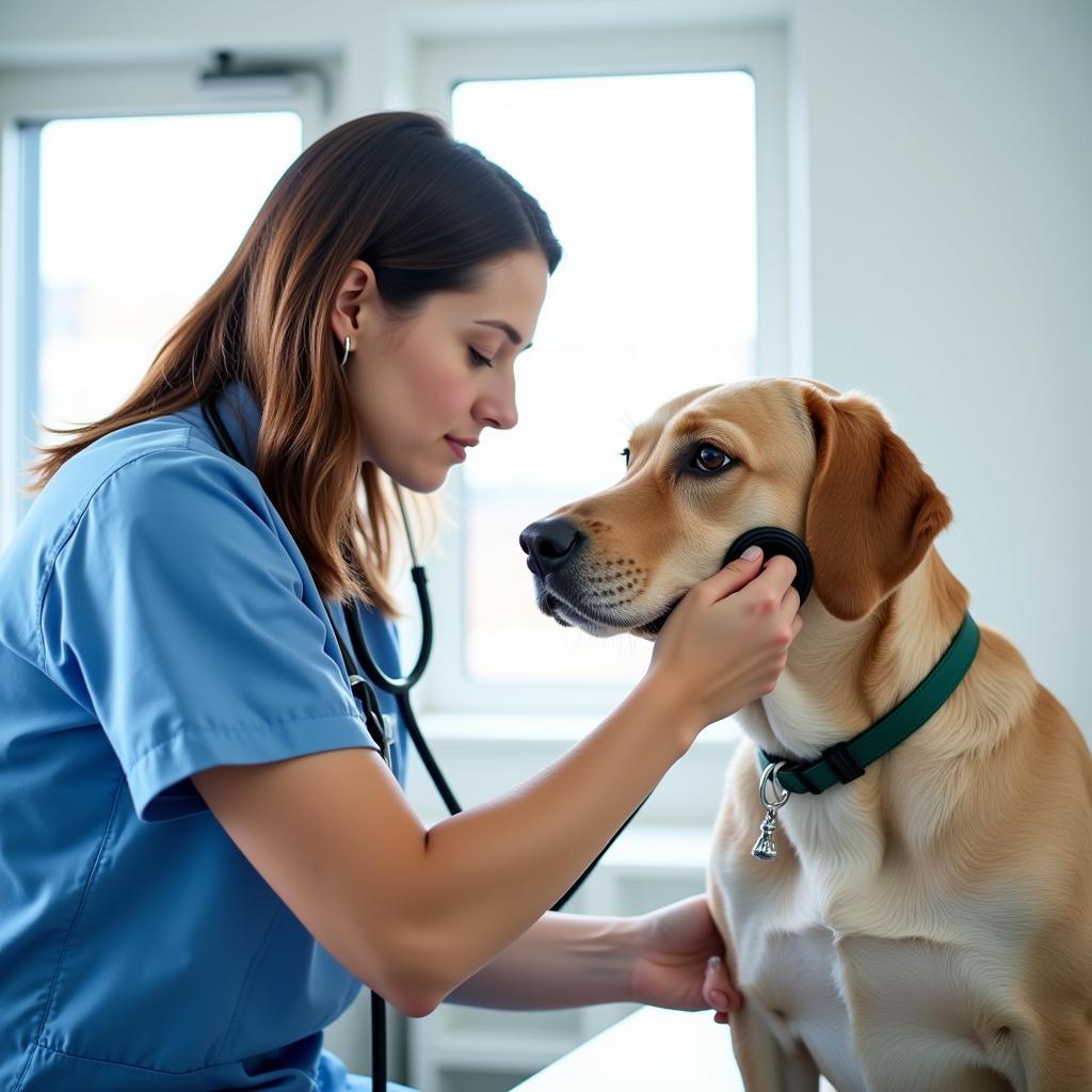 Veterinarian Examining a Dog