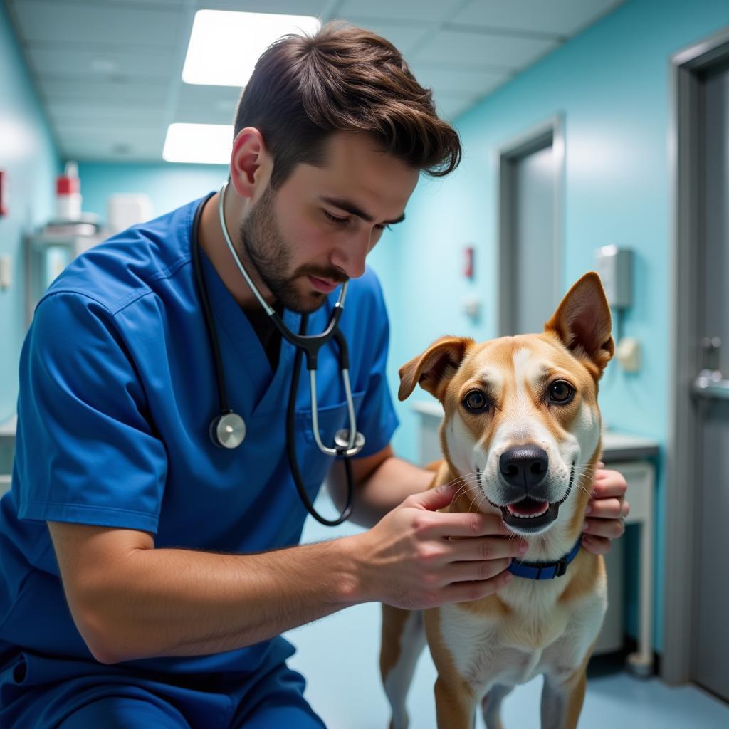 Veterinarian Examining a Dog in Emergency Room