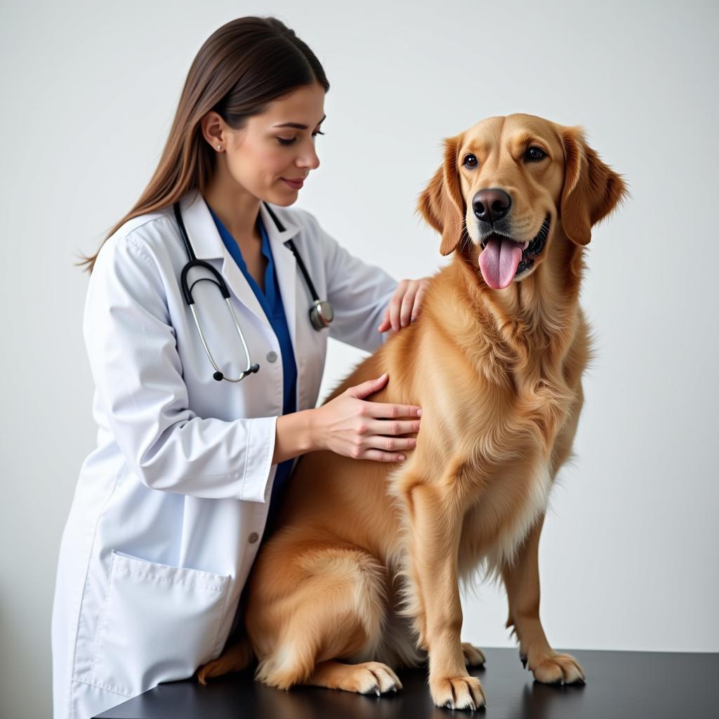 Veterinarian conducting a thorough examination on a dog