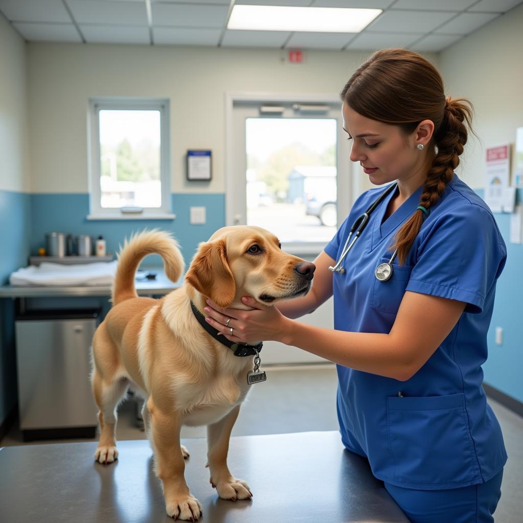 Veterinarian Examining Dog at Boarding Facility