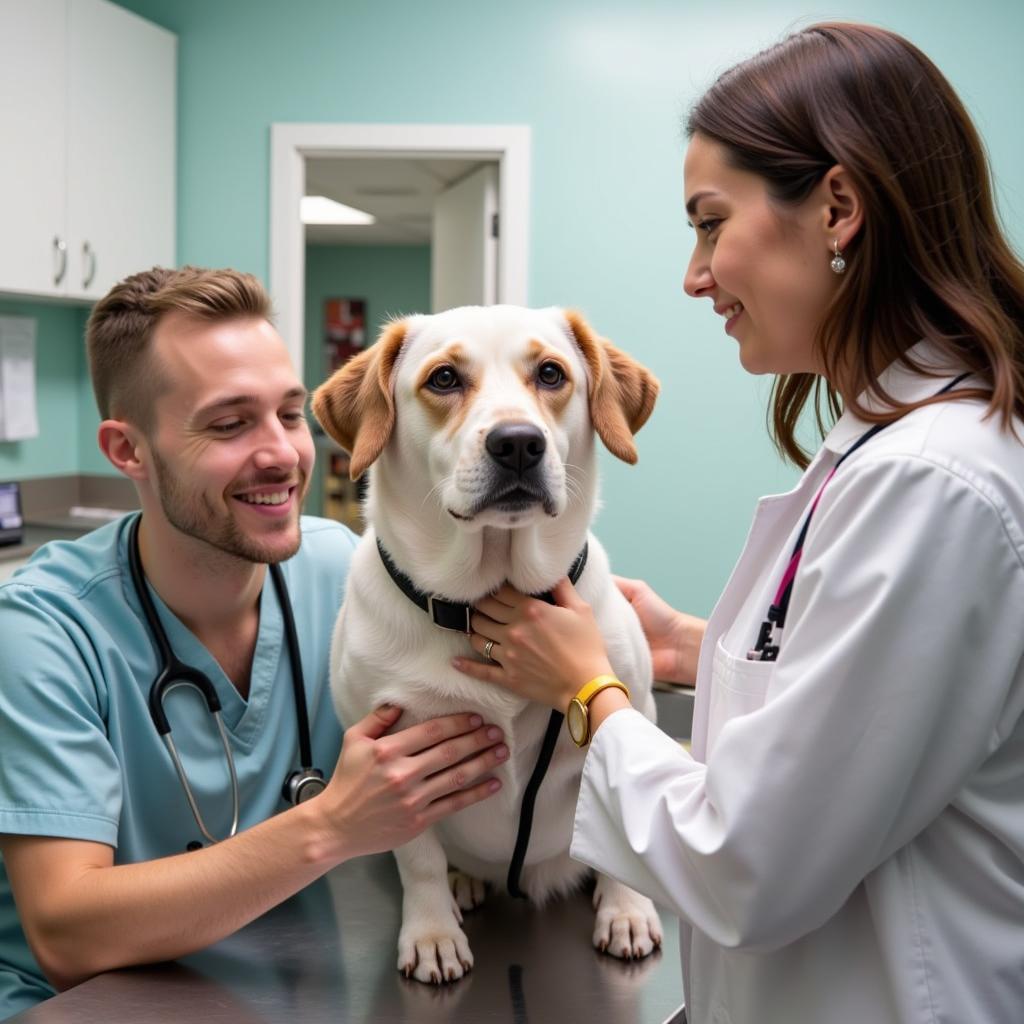 Veterinarian examining a dog at Celina Animal Hospital