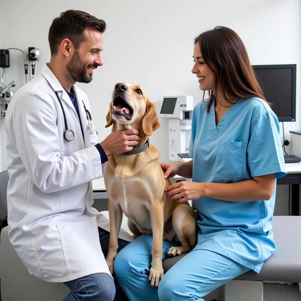 Experienced veterinarian performing a thorough examination on a dog in Fairfield, NJ.