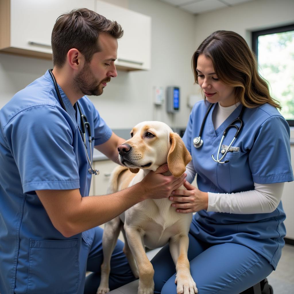 Veterinarian Examining a Dog