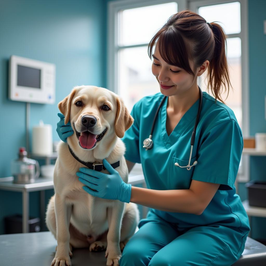 Veterinarian Examining a Dog in an Emergency Room