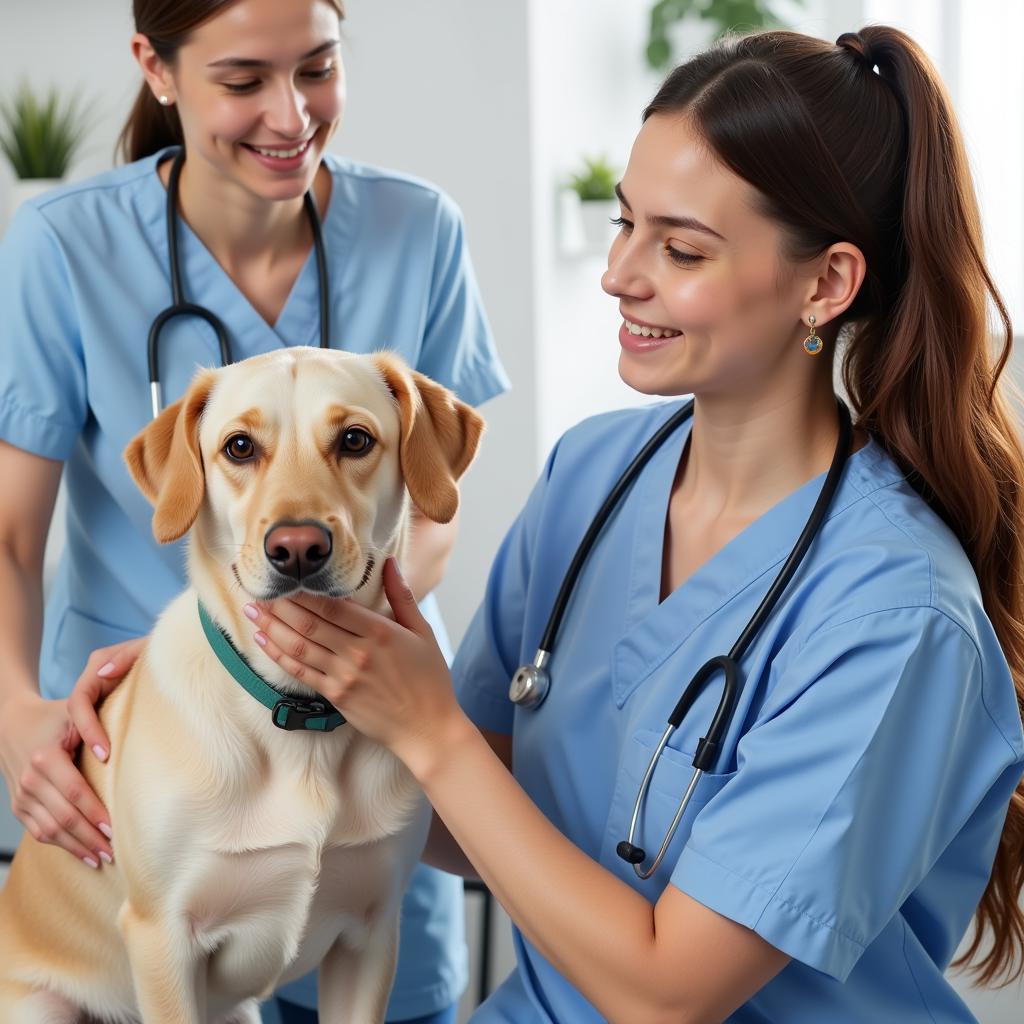 Veterinarian Examining a Dog with its Owner Present