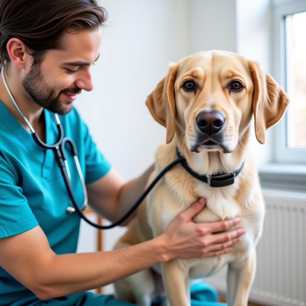 Veterinarian Performing Checkup on a Dog