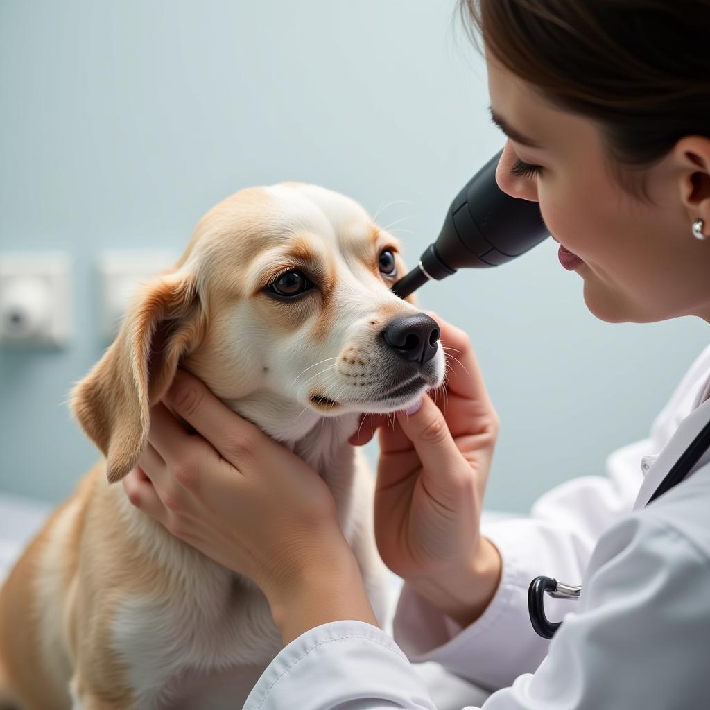 Veterinarian Performing Checkup on a Small Dog