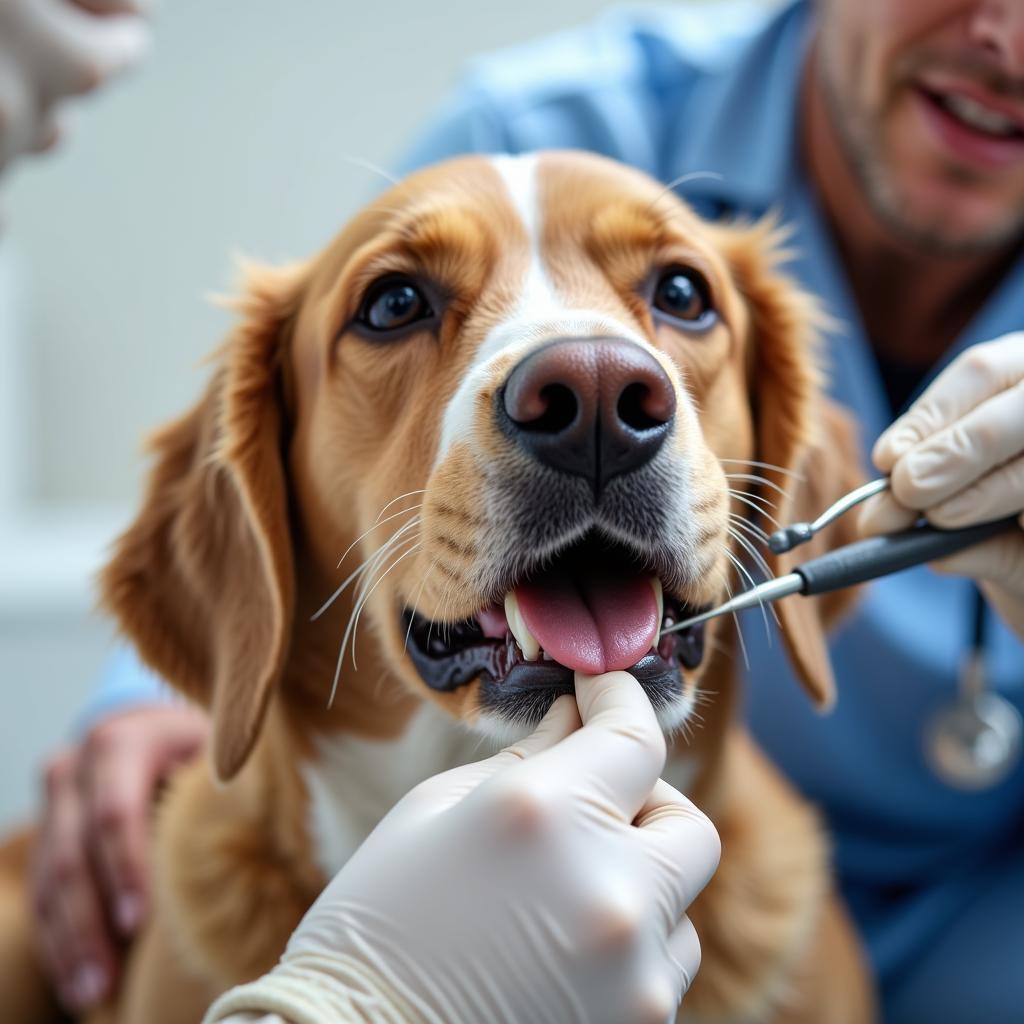 Veterinarian Performing a Dental Exam on a Dog