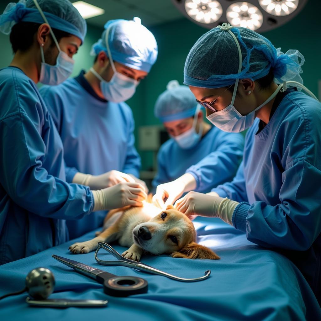 Veterinarian Performing Emergency Surgery