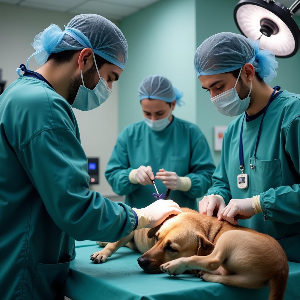 Veterinarian Performing Surgery on a Dog